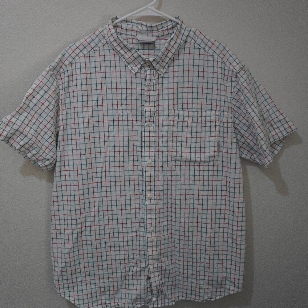 Men's Columbia Button Down - White / Plaid - Short Sleeve - Size XL Regu…
